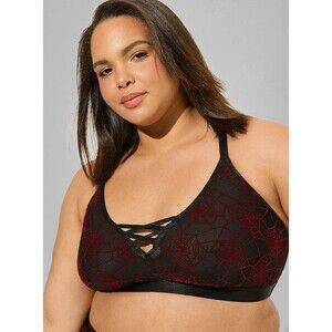 NWT Torrid Mesh Halter Bralette w/ Flocked Red Spiderwebs Size 3 or 22/24 Plus